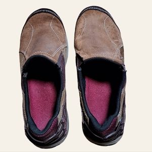 Merrell Dark Earth brown suede  slip on shoes. Size 8.